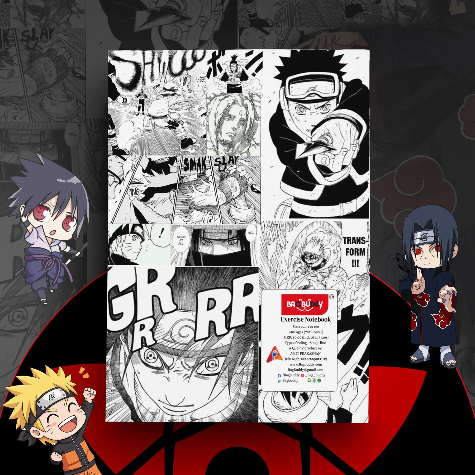 Itachi Uchiha A4 Notebook with Sticky Notes (240 Pages)