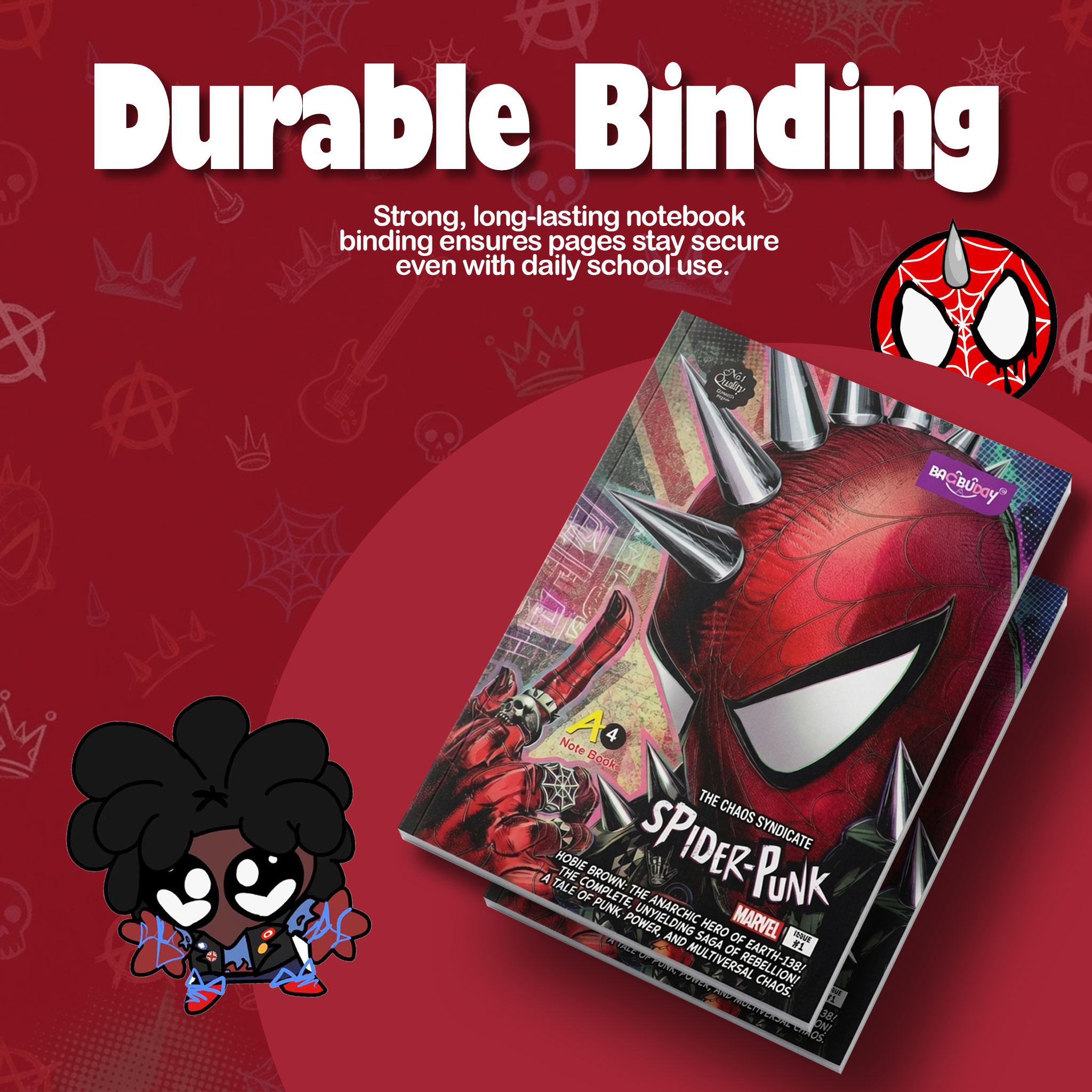 Spider-Punk Edition- A4 Notebook (320 pages) Wtih Sticky Notes
