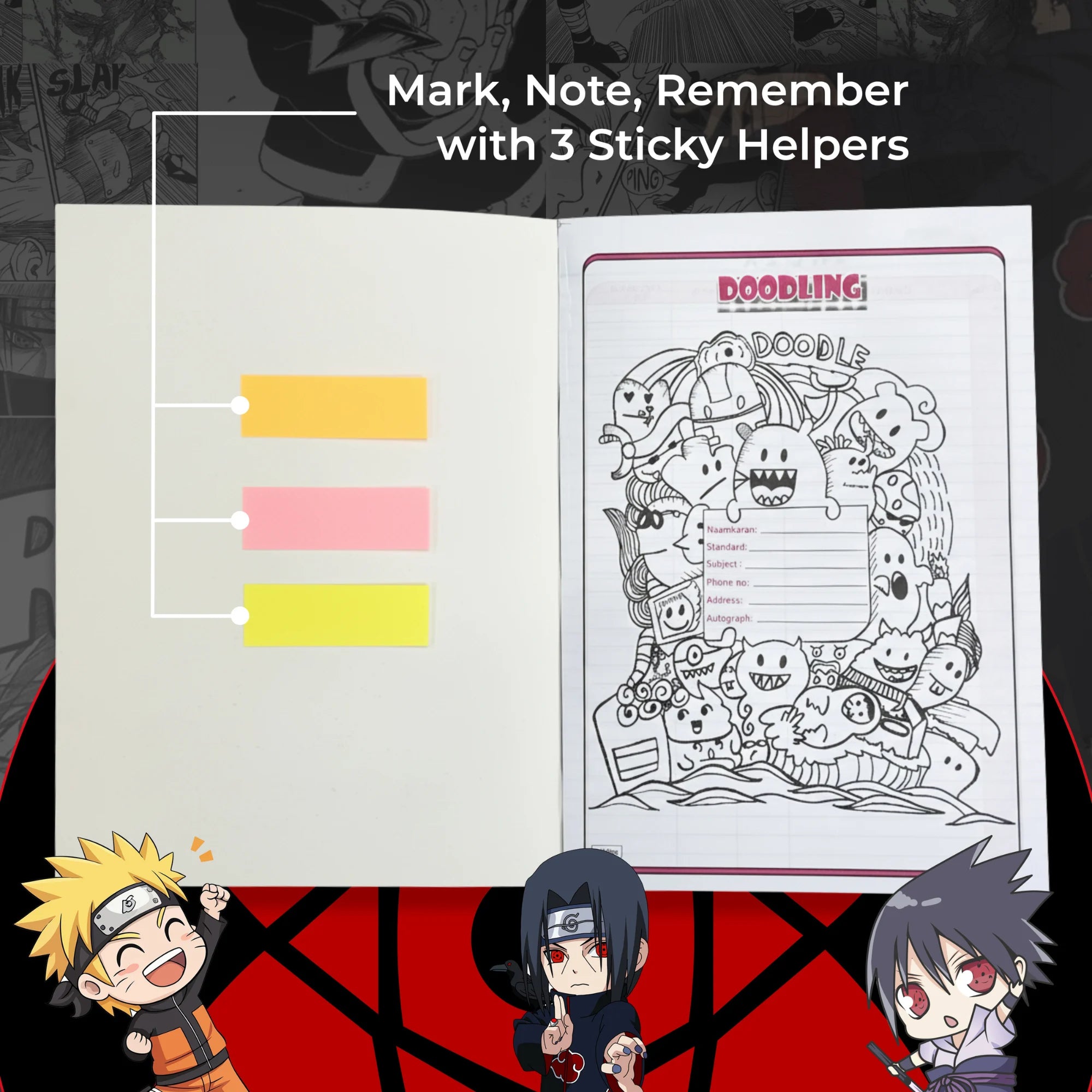 Itachi Uchiha A4 Notebook with Sticky Notes (240 Pages)