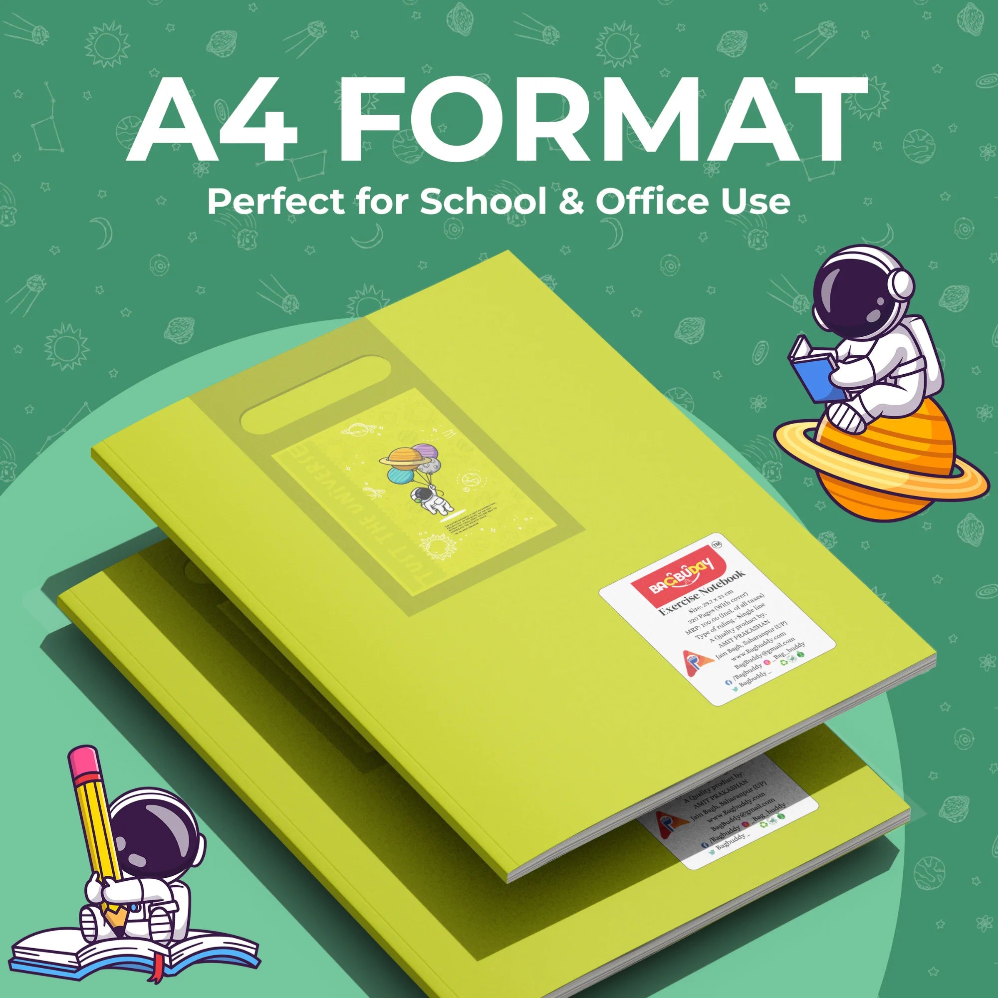 Astronaut Universe A4 Notebook with Sticky Notes (320 Pages)