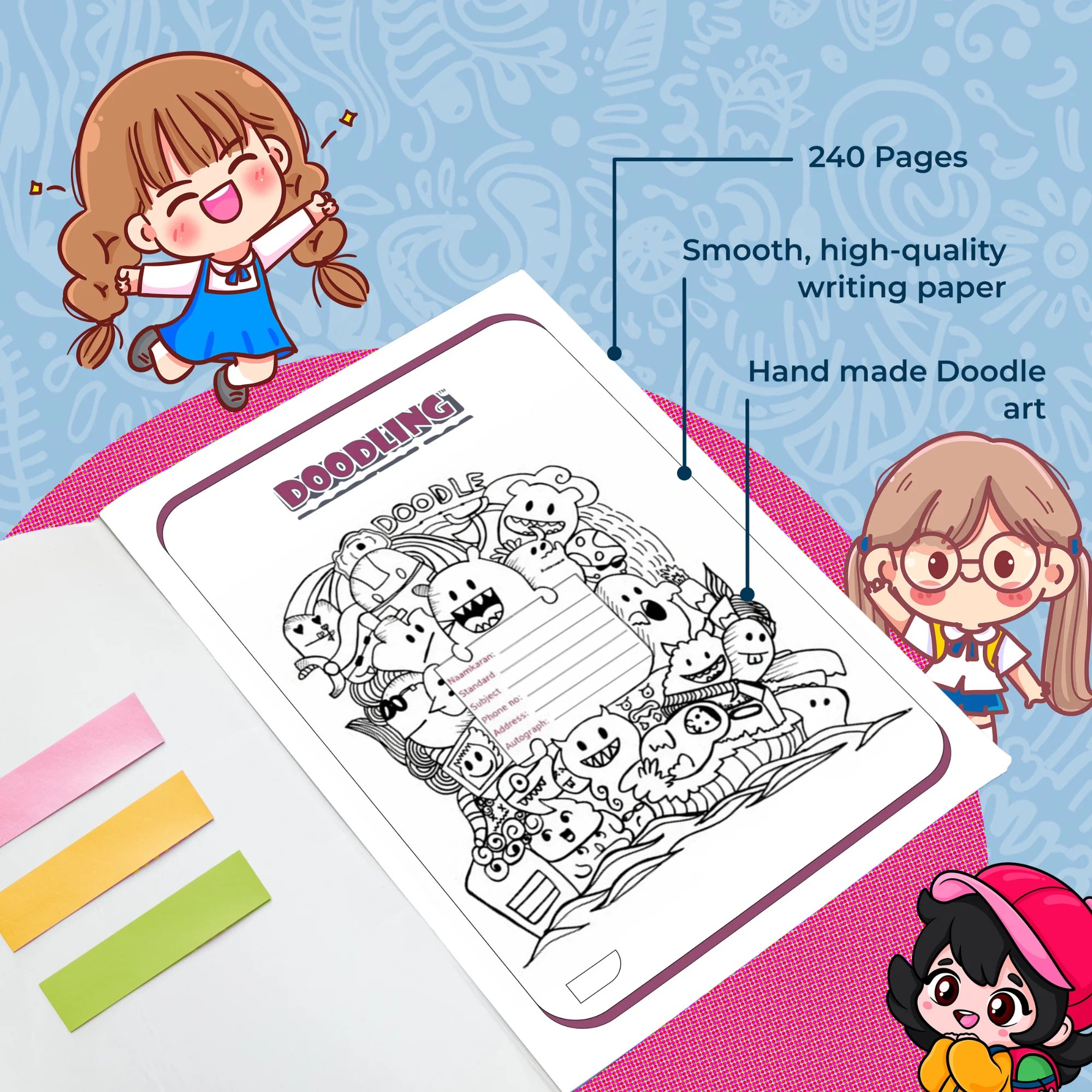 Comic A4 Notebook with  Pages and Sticky Notes (240 Pages)