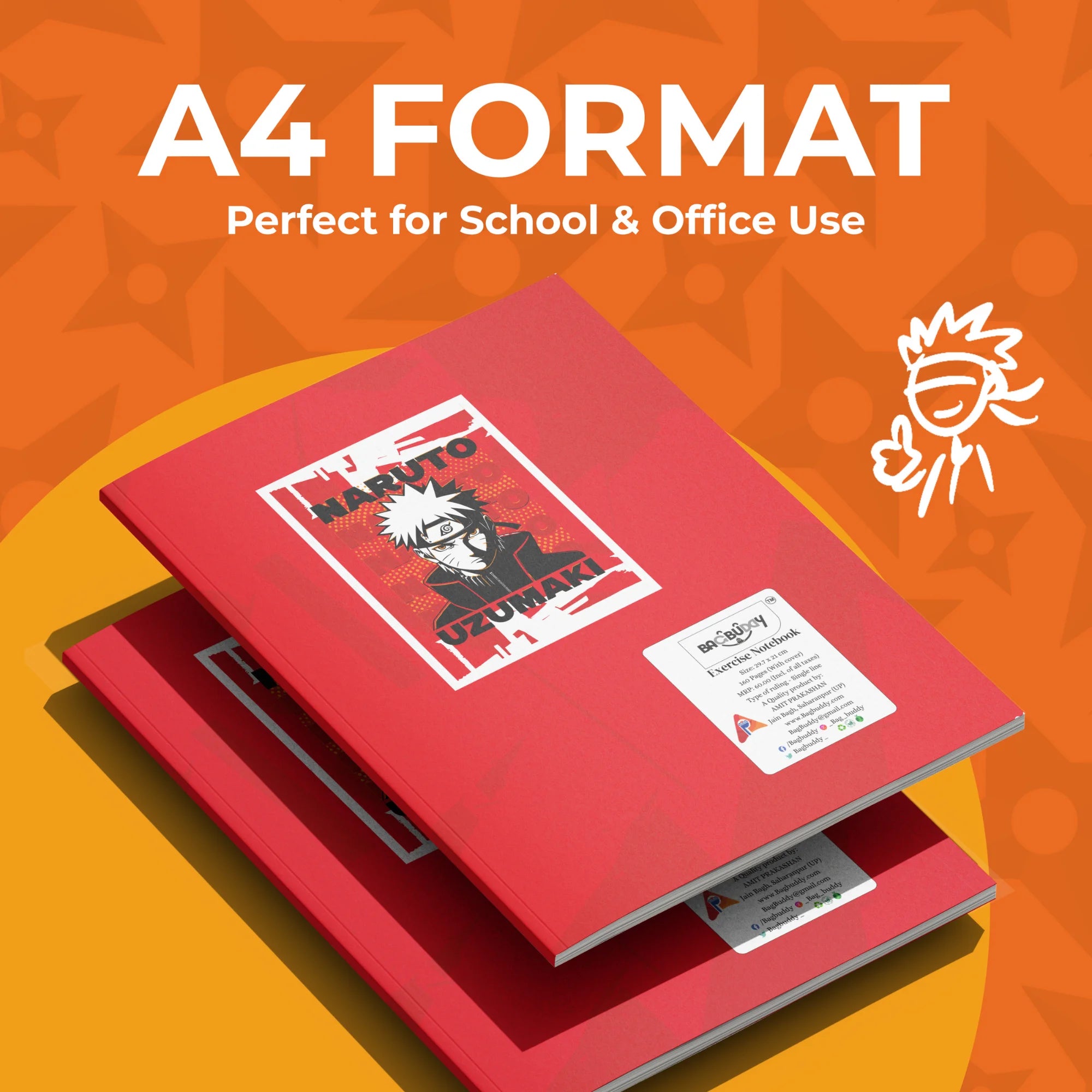 Naruto Uzumaki A4 Notebook with Sticky Notes (160 Pages)