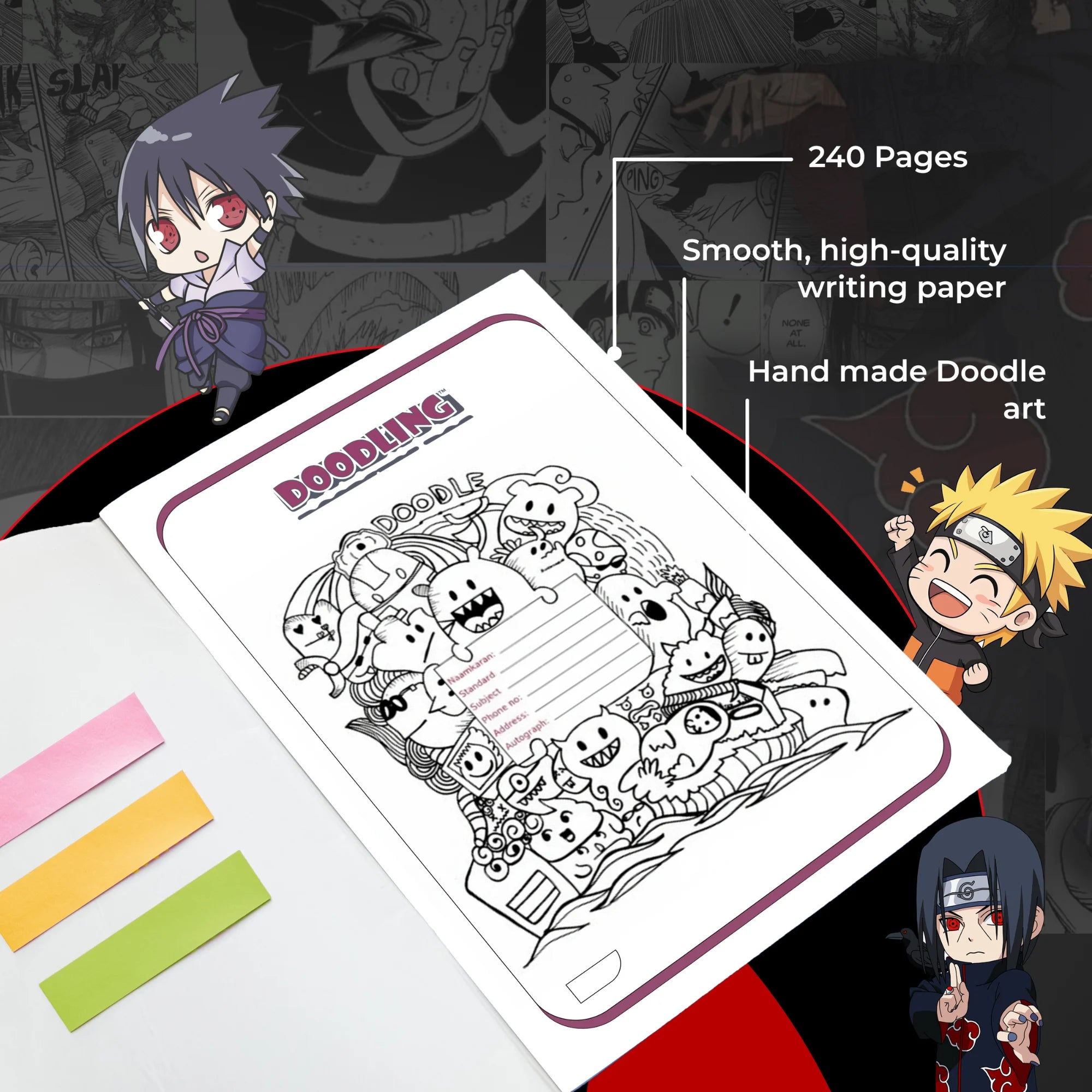 Itachi Uchiha A4 Notebook with Sticky Notes (240 Pages)