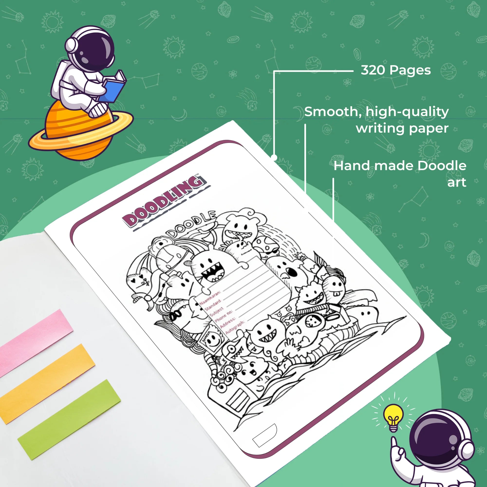 Astronaut Universe A4 Notebook with Sticky Notes (320 Pages)