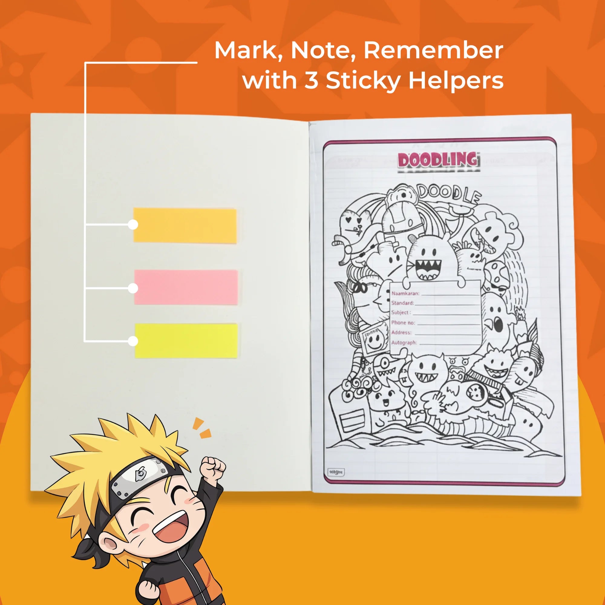 Naruto Uzumaki A4 Notebook with Sticky Notes (160 Pages)