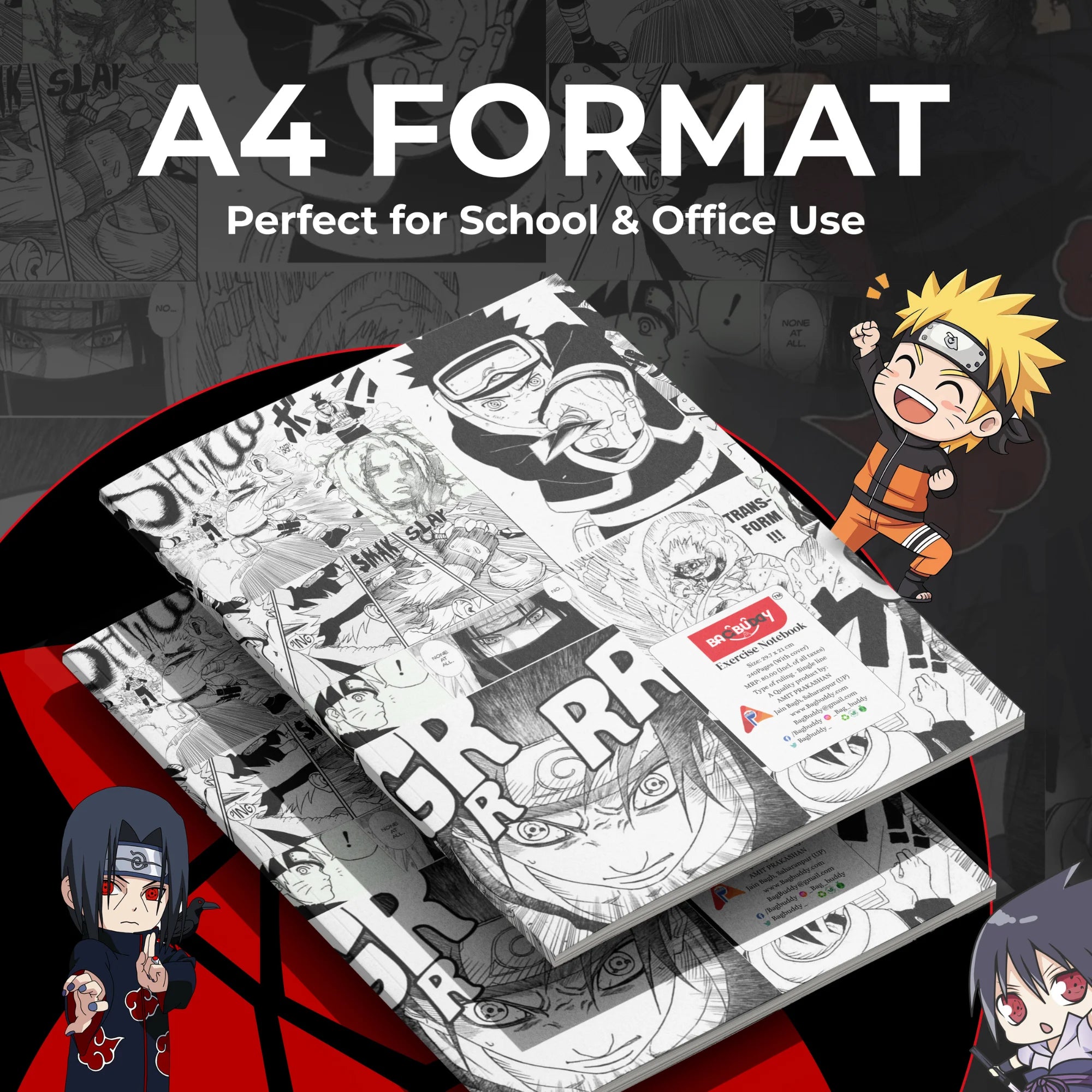 Itachi Uchiha A4 Notebook with Sticky Notes (240 Pages)