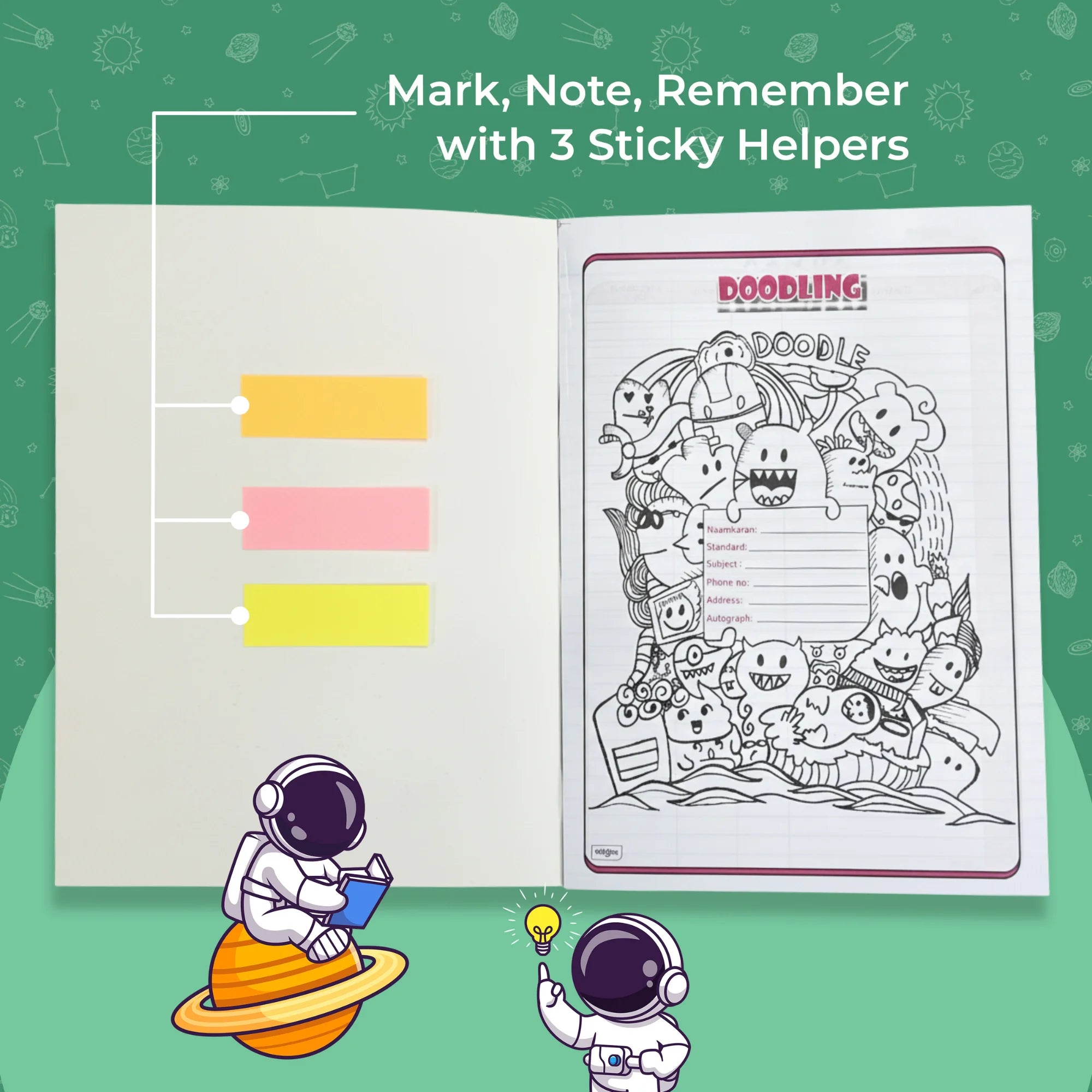 Astronaut Universe A4 Notebook with Sticky Notes (320 Pages)