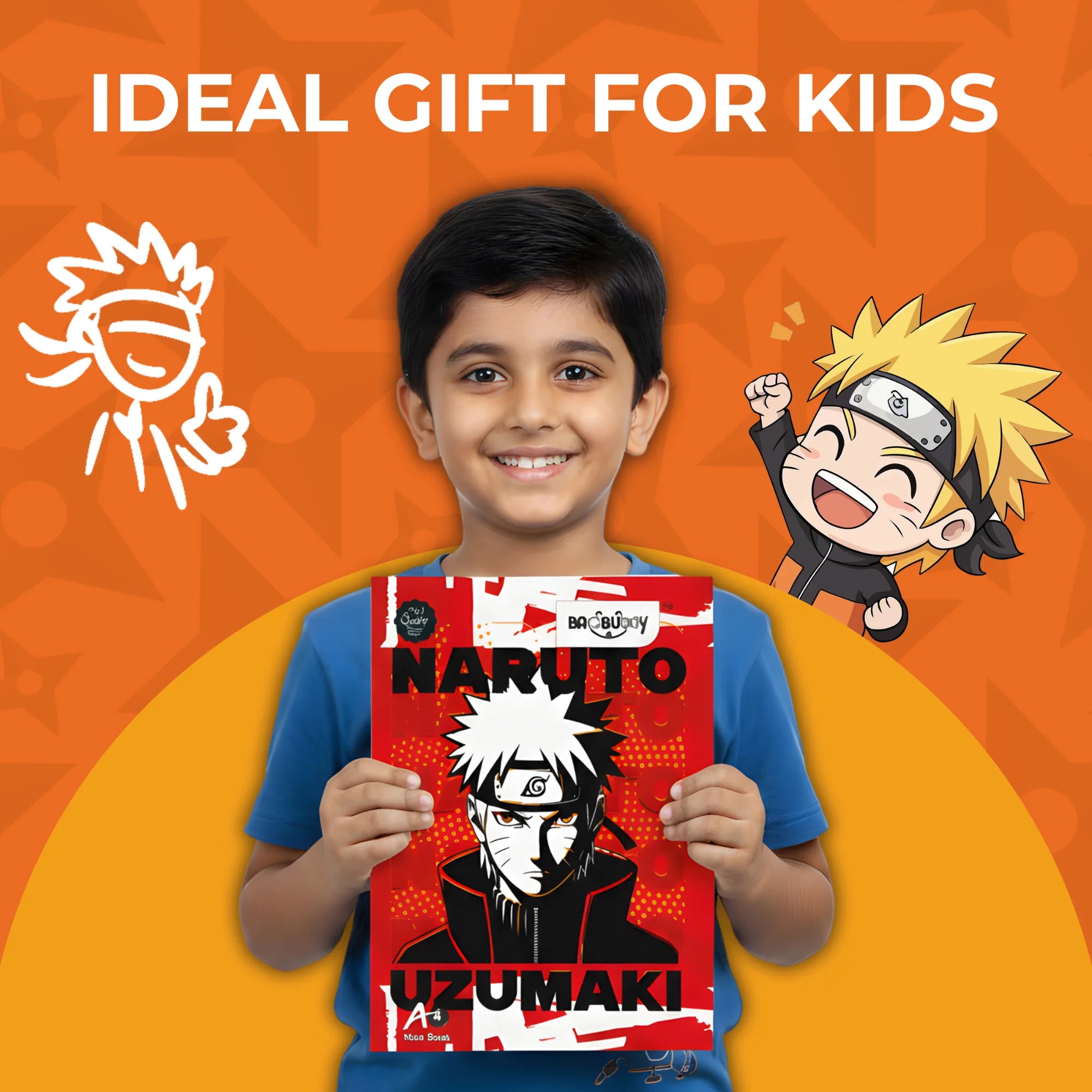 Naruto Uzumaki A4 Notebook with Sticky Notes (160 Pages)