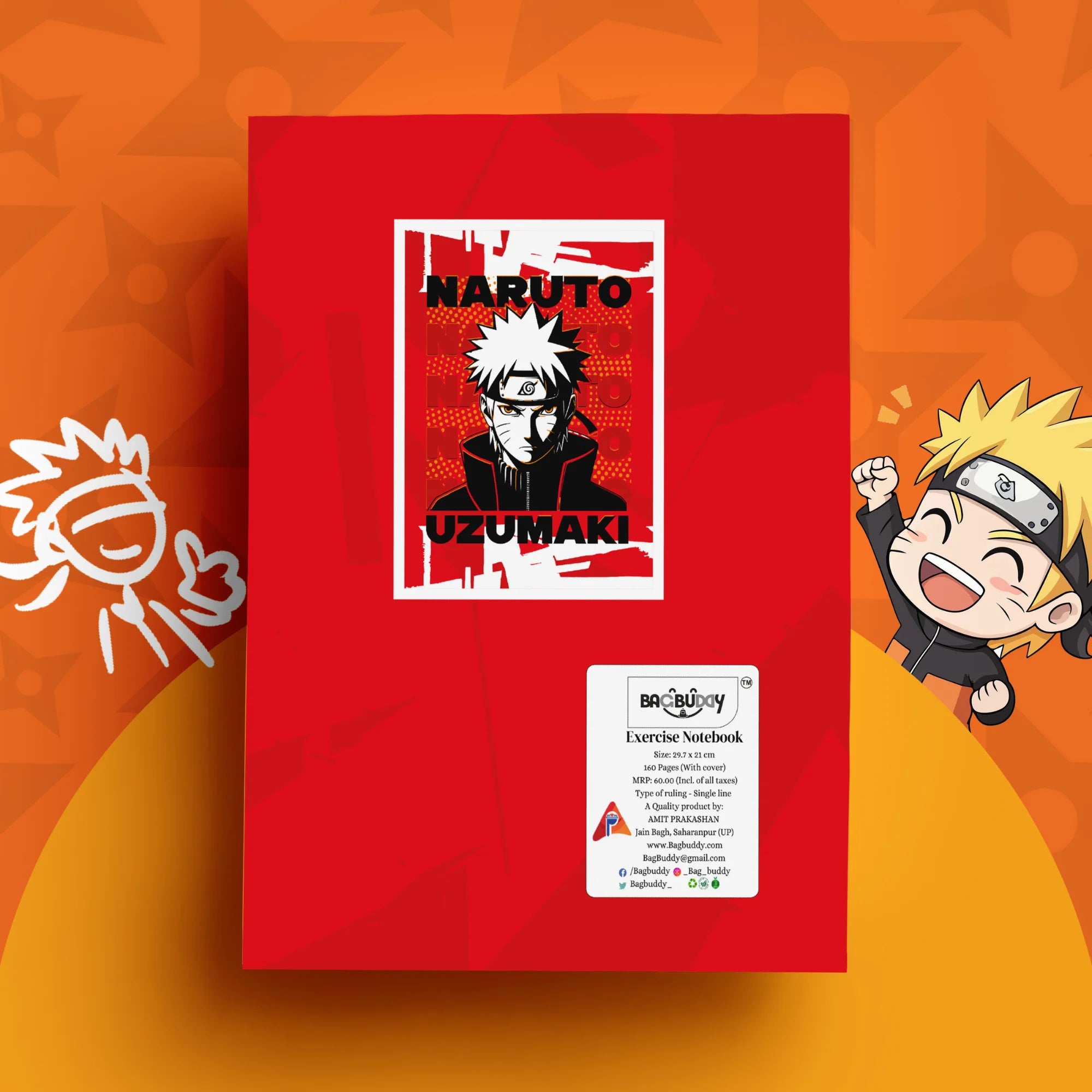 Naruto Uzumaki A4 Notebook with Sticky Notes (160 Pages)