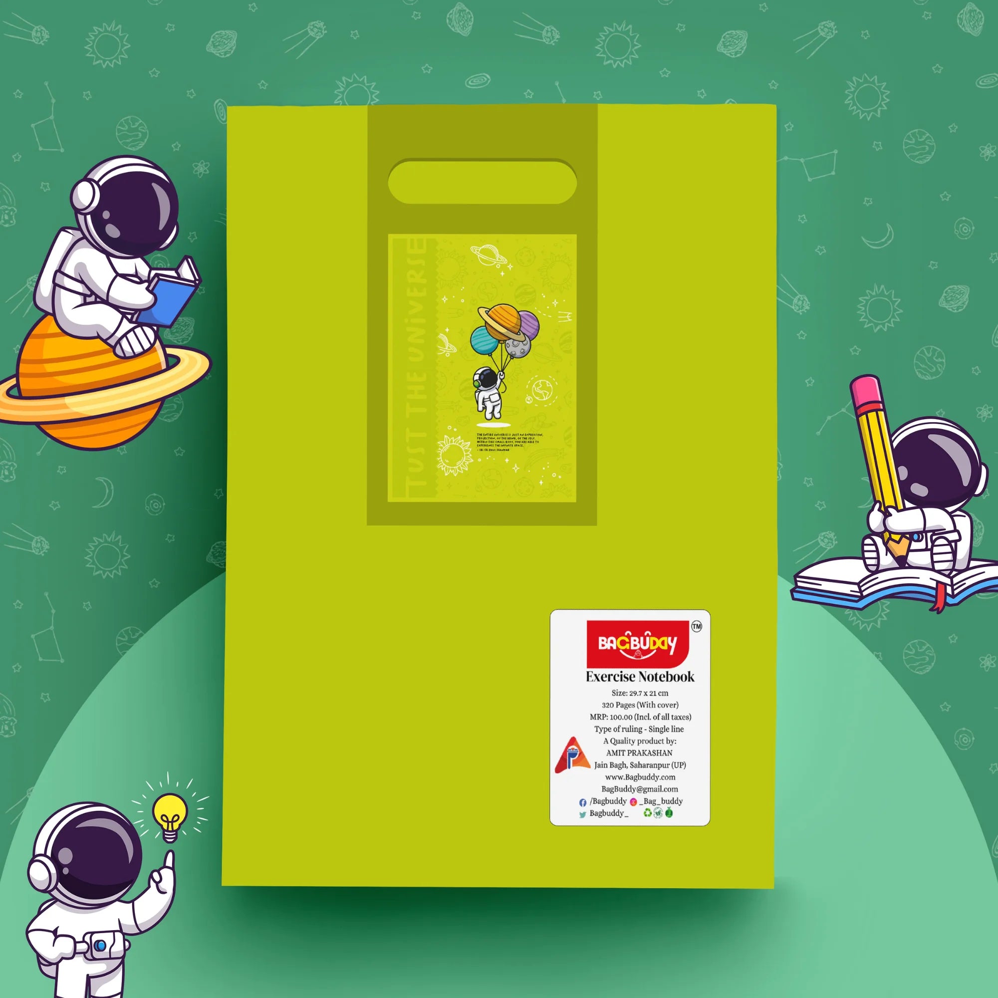 Astronaut Universe A4 Notebook with Sticky Notes (320 Pages)