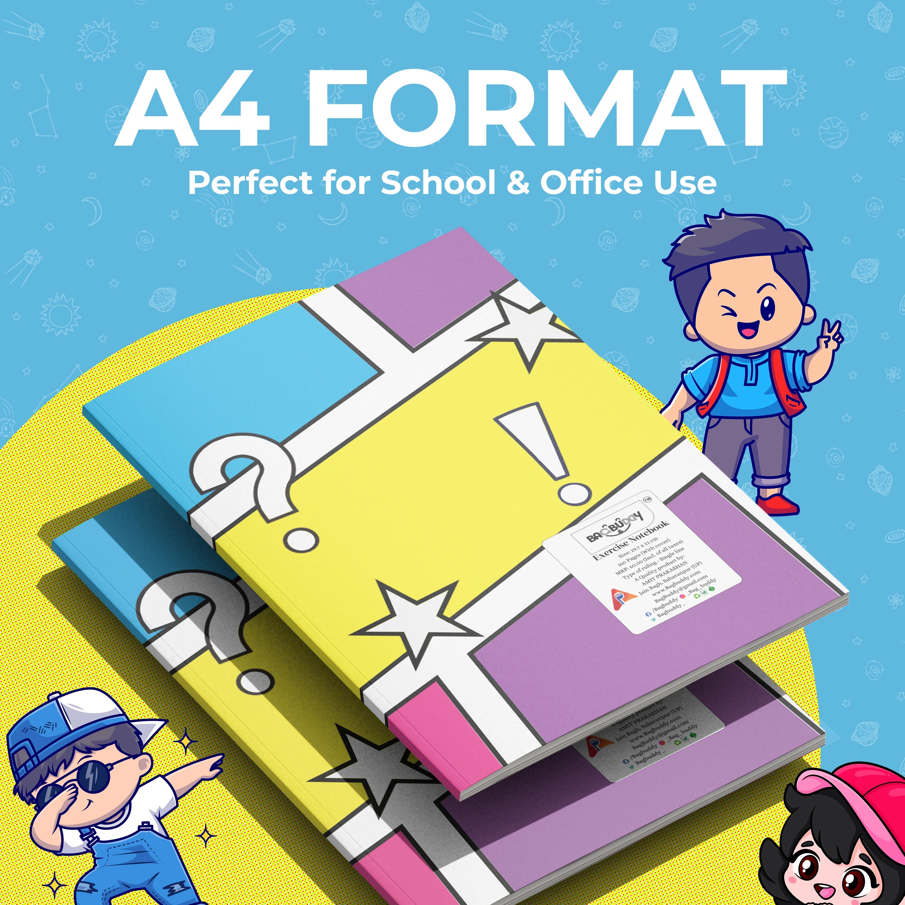 Hey Buddy A4 Notebook with Sticky Notes (160 Pages)