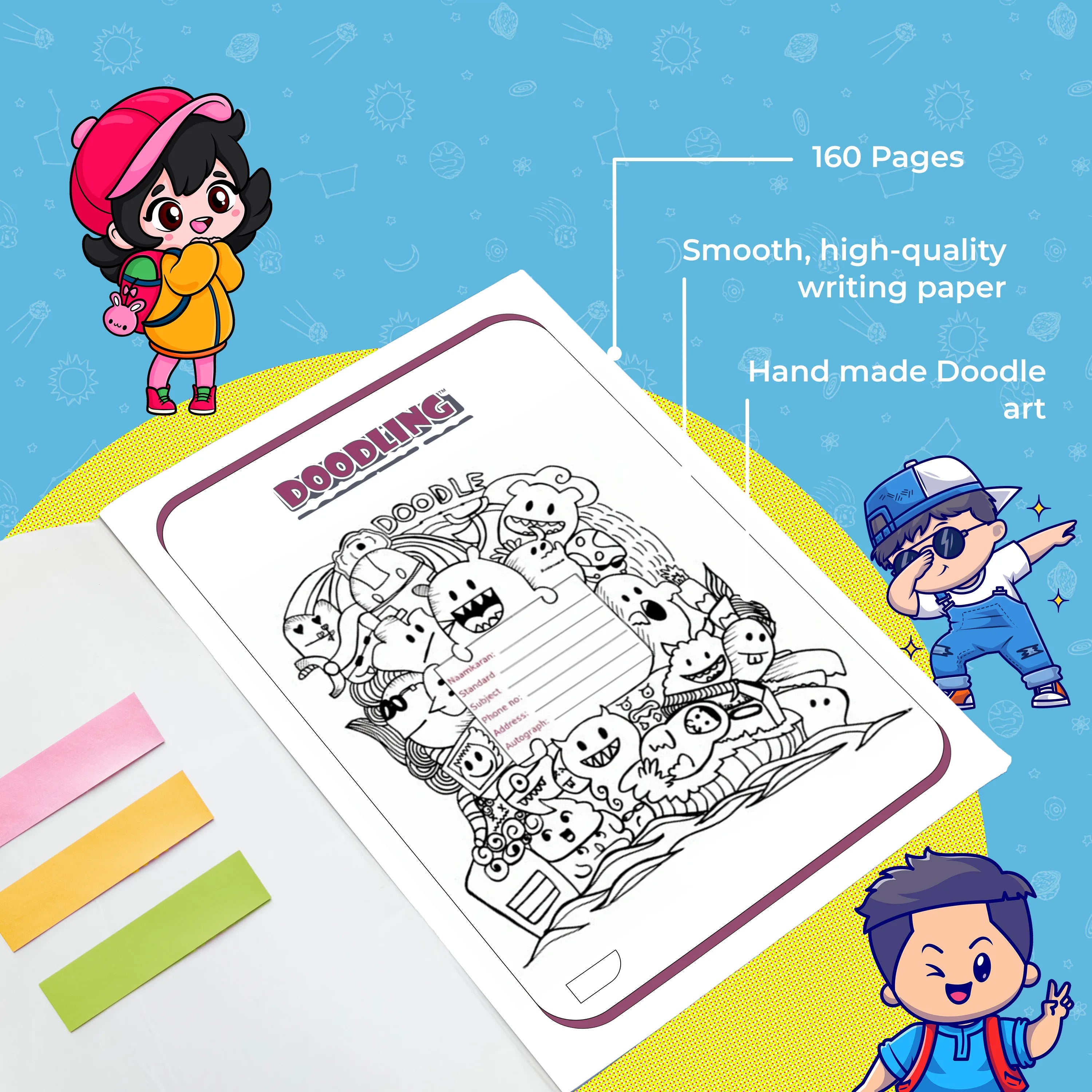 Hey Buddy A4 Notebook with Sticky Notes (160 Pages)