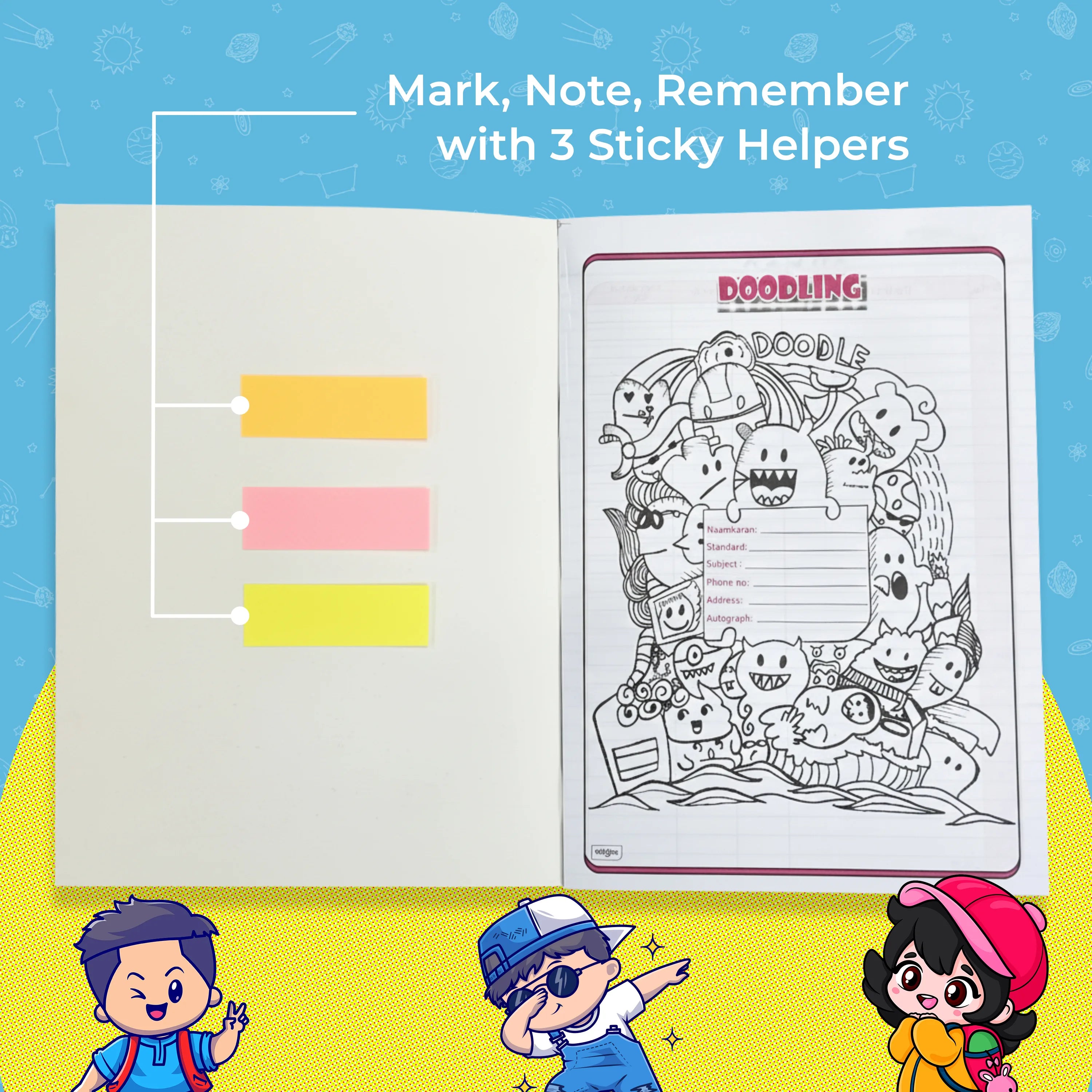 Hey Buddy A4 Notebook with Sticky Notes (160 Pages)