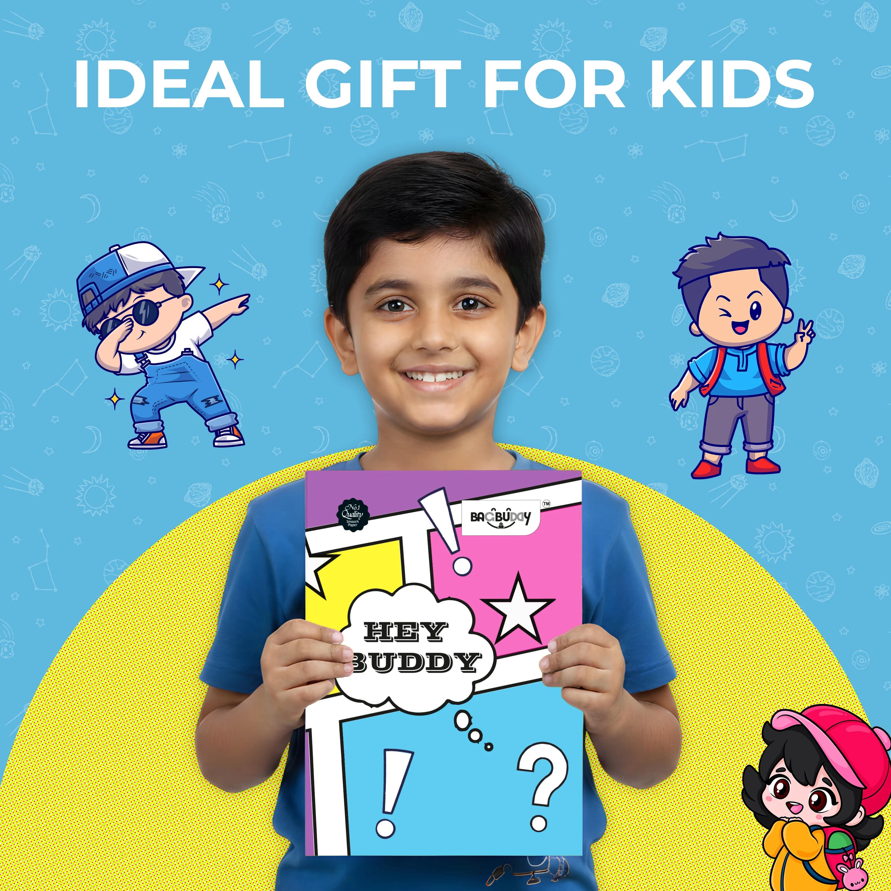 Hey Buddy A4 Notebook with Sticky Notes (160 Pages)