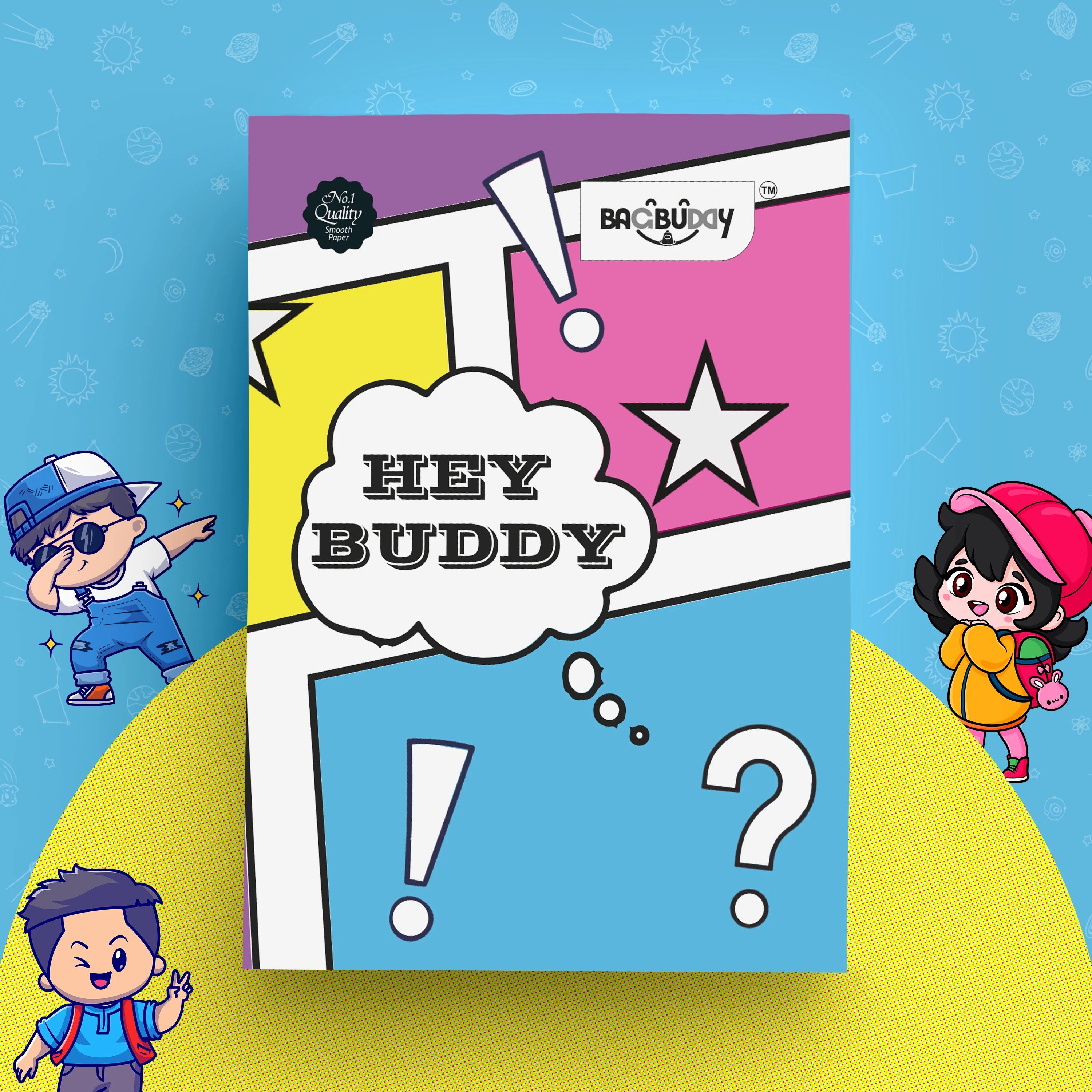 Hey Buddy A4 Notebook with Sticky Notes (160 Pages)