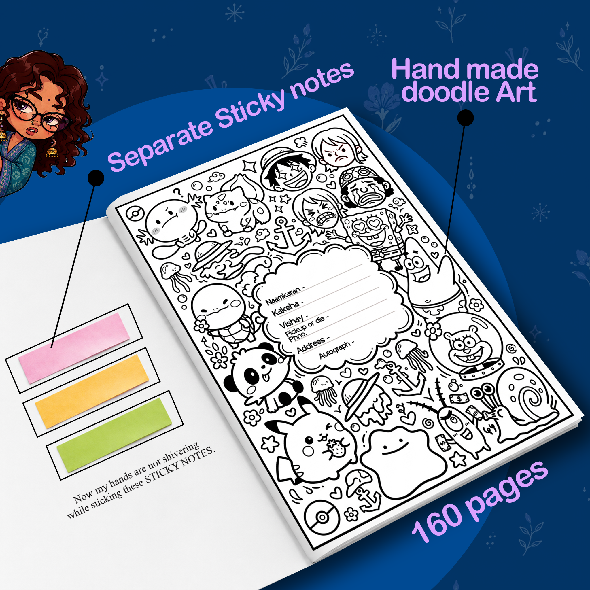 Pahadan Diva Series A4 Notebook (160 pages) With Sticky Notes