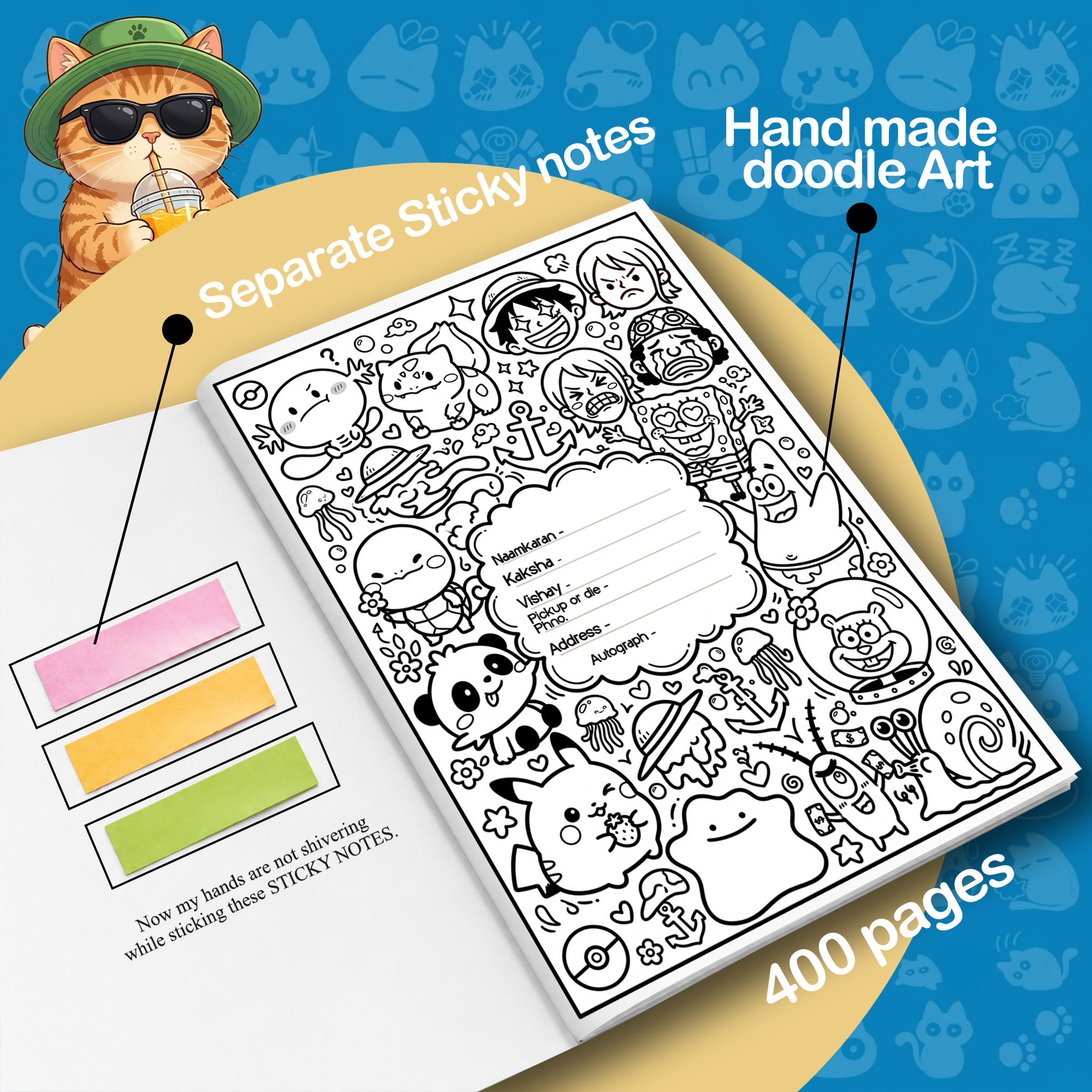 Chill & Meow Edition - A4 Notebook (400 pages) With Sticky Notes