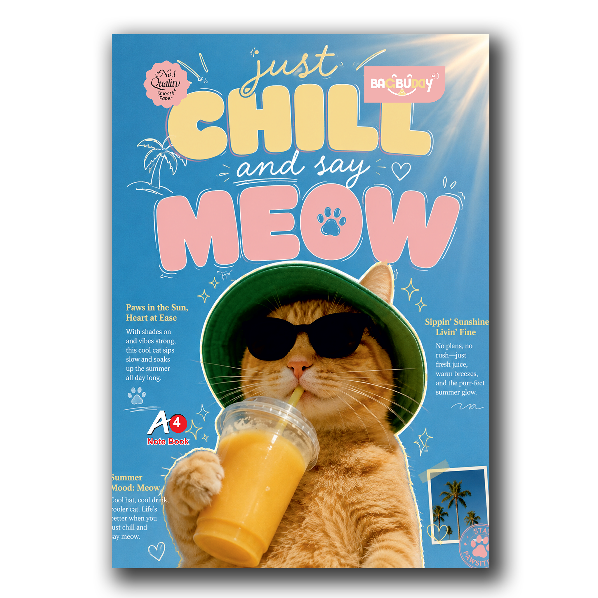 Chill & Meow Edition - A4 Notebook (400 pages) With Sticky Notes