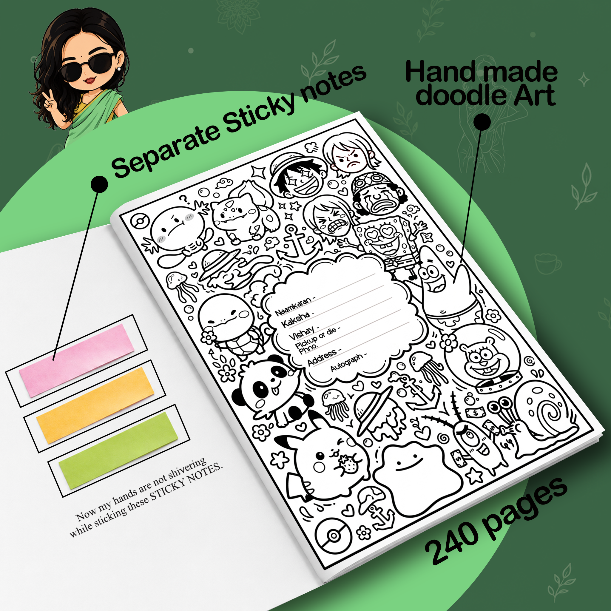 Boss Girl A4 Notebook (240 pages) with Sticky Notes