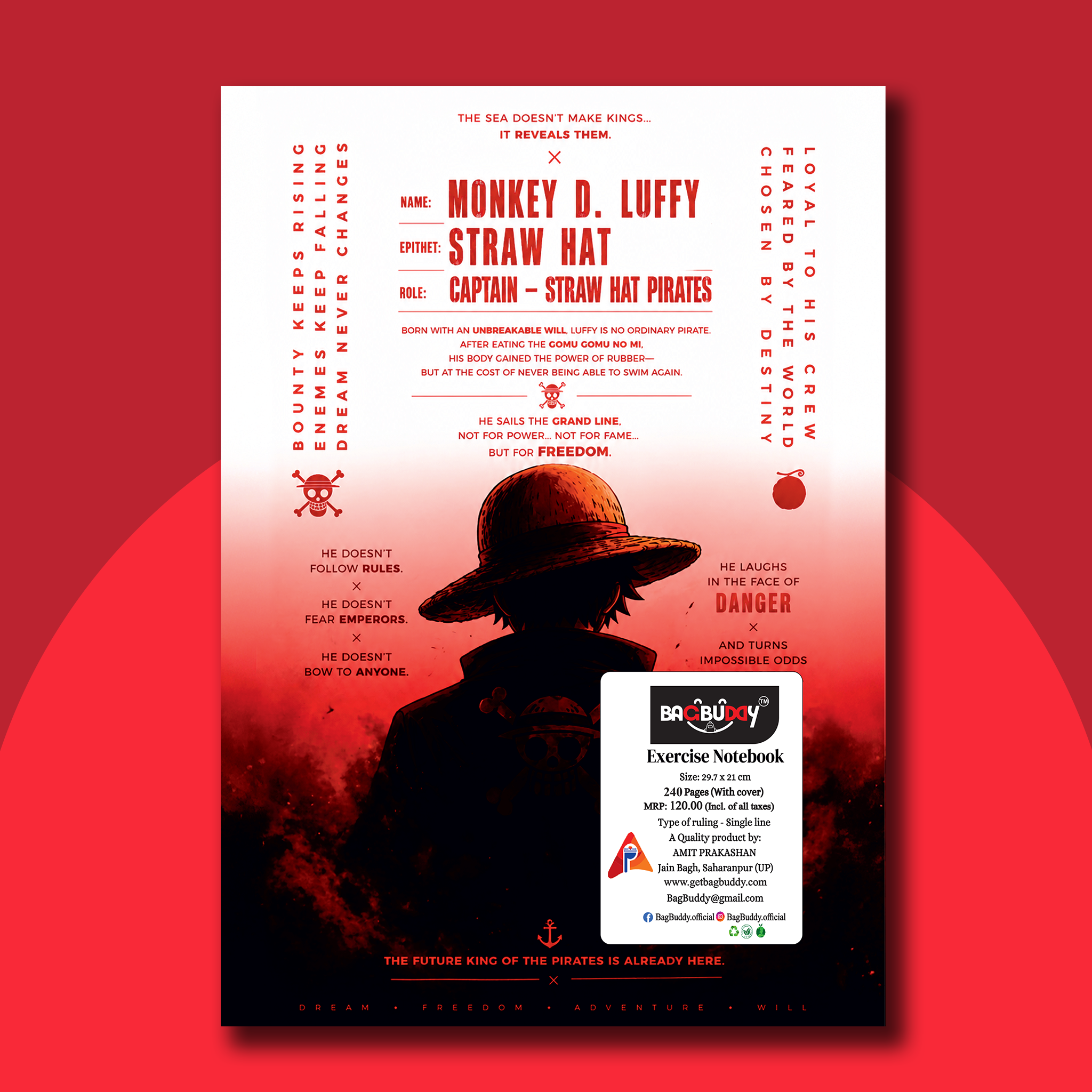 Luffy - Pirate King Edition A4 Notebook (240 pages) with Sticky Notes