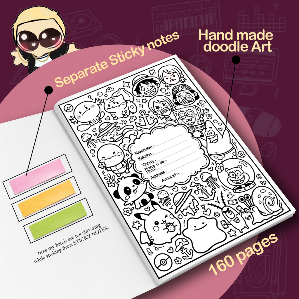 Music Is Art - A4 Notebooks (160 pages) With Sticky Notes