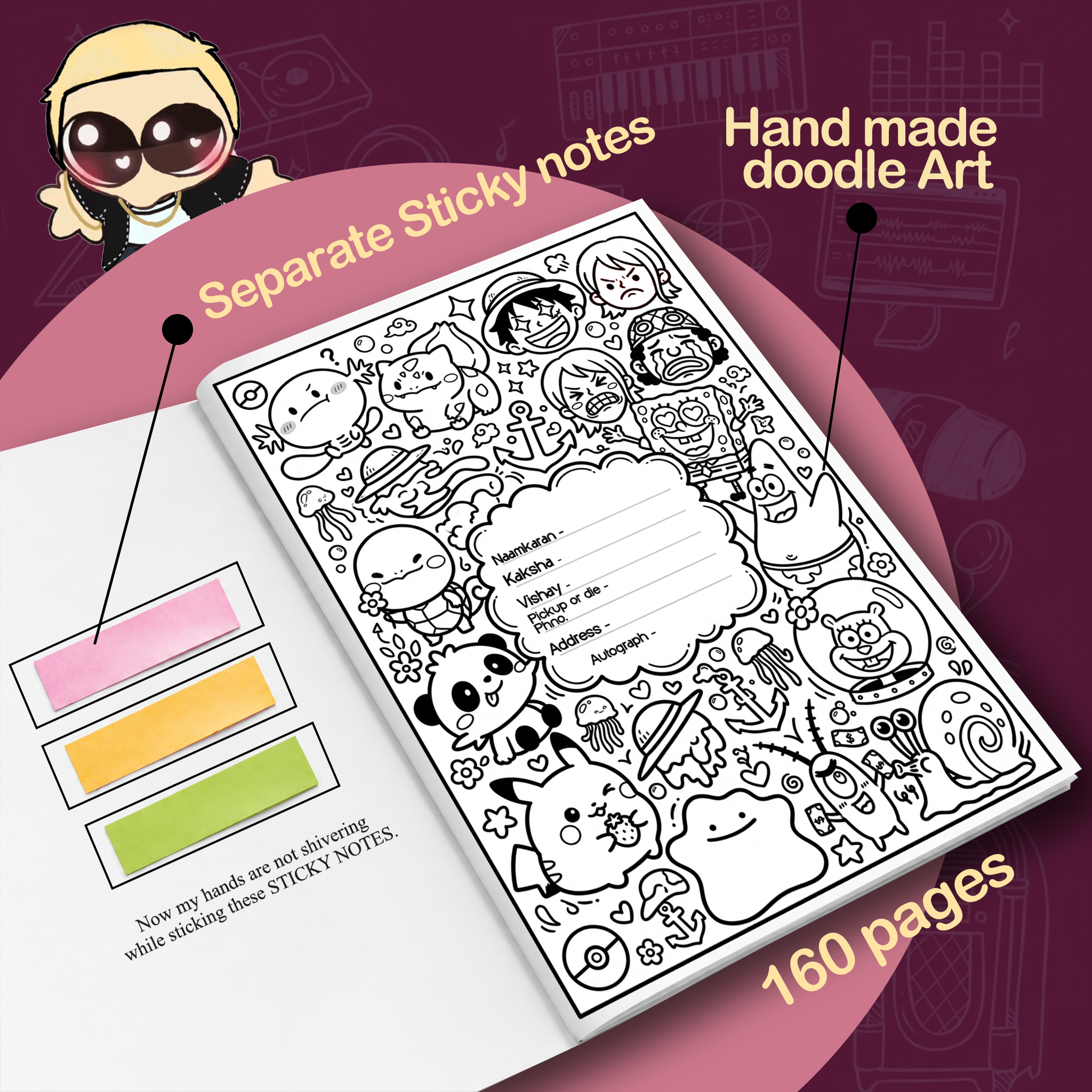 Music Is Art - A4 Notebooks (160 pages) With Sticky Notes