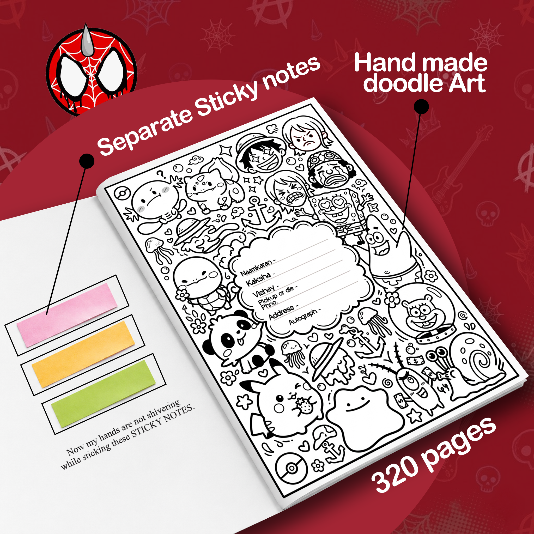 Spider-Punk Edition- A4 Notebook (320 pages) Wtih Sticky Notes