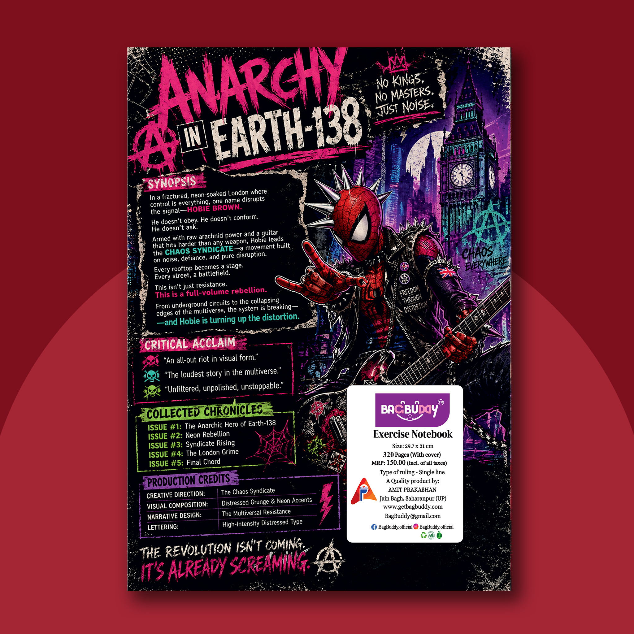 Spider-Punk Edition- A4 Notebook (320 pages) Wtih Sticky Notes